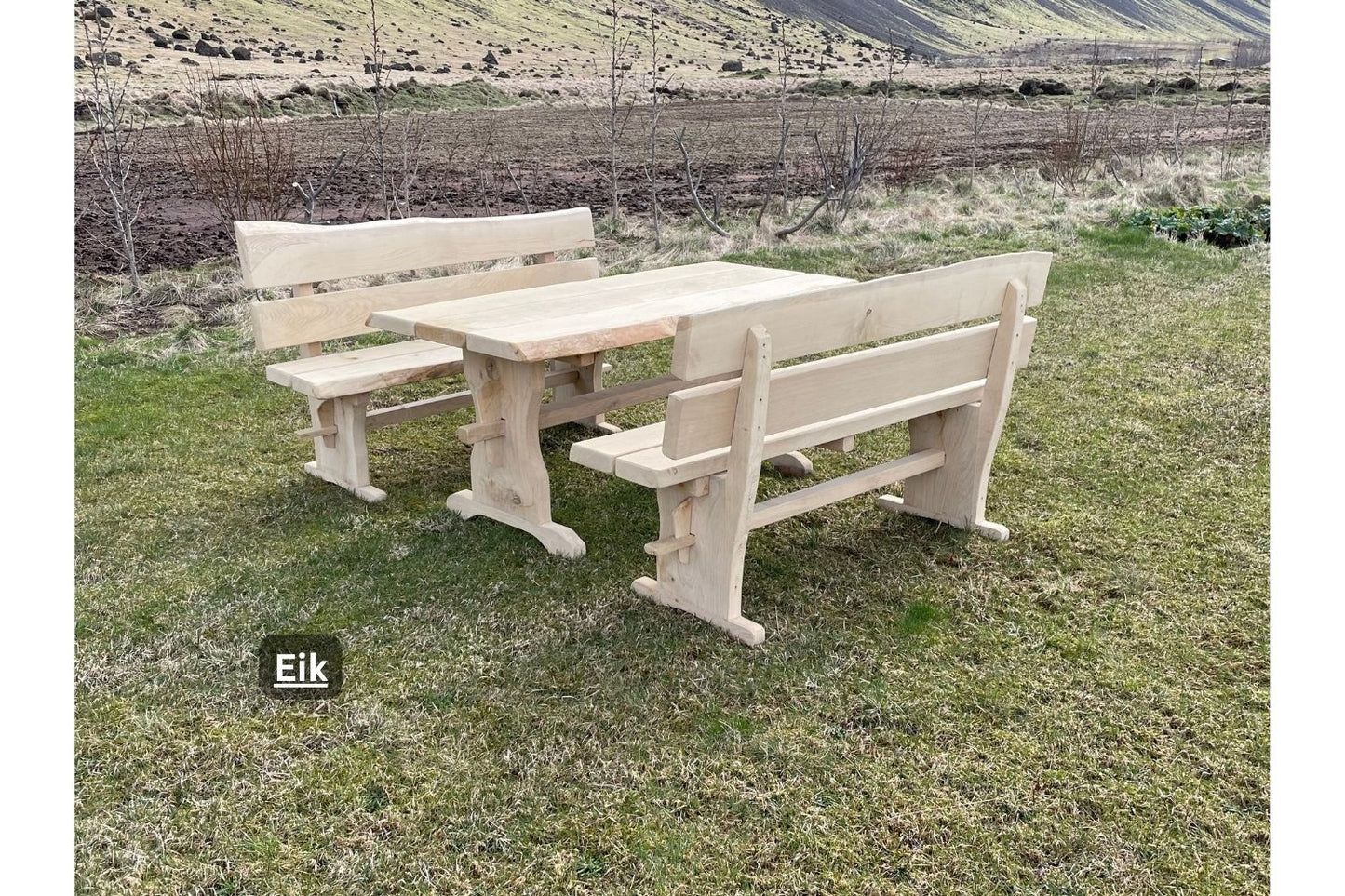 Fallegt garðsett úr ljósri eik