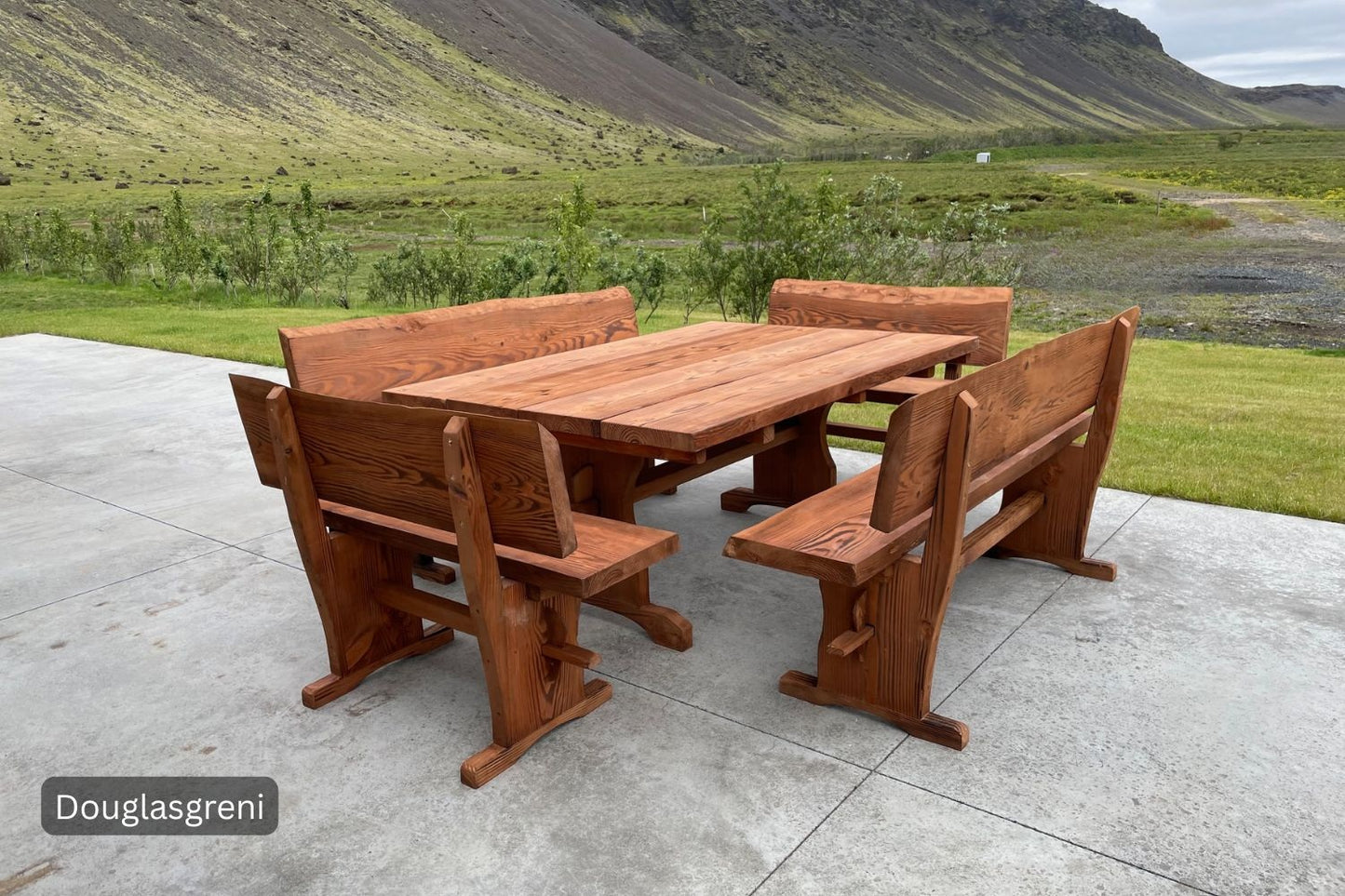 Hallgerður - 10 manna útigarðsett - borð og bekkir - 180cm