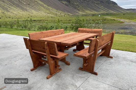 Hallgerður - 10 manna útigarðsett - borð og bekkir - 180cm