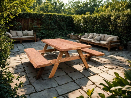 Borðbekkur Höskuldur úr Douglasgreni – útihúsgögn úr vönduðu timbri fyrir opin svæði, tjaldsvæði og garða.